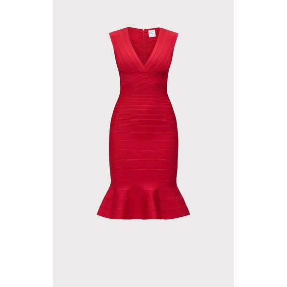 New HERVE LEGER The Sophie Bodycon Dress in Lipstick Red Medium - Picture 7 of 13